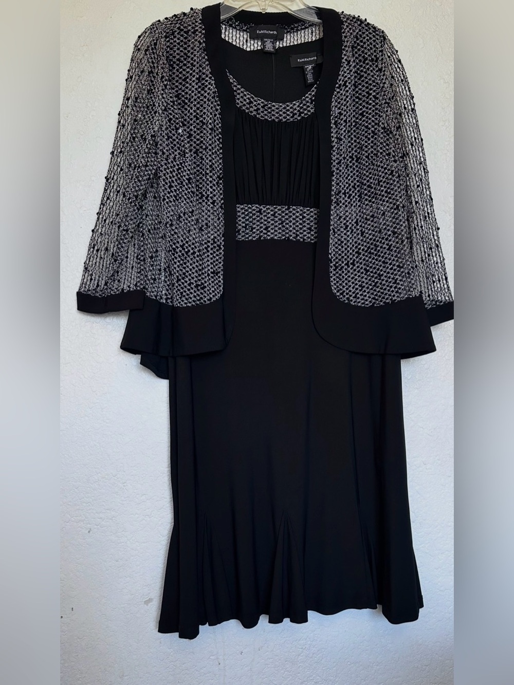 R&M Richards Black and Silver Beaded Jacket Dress Set - Picture 3 of 7